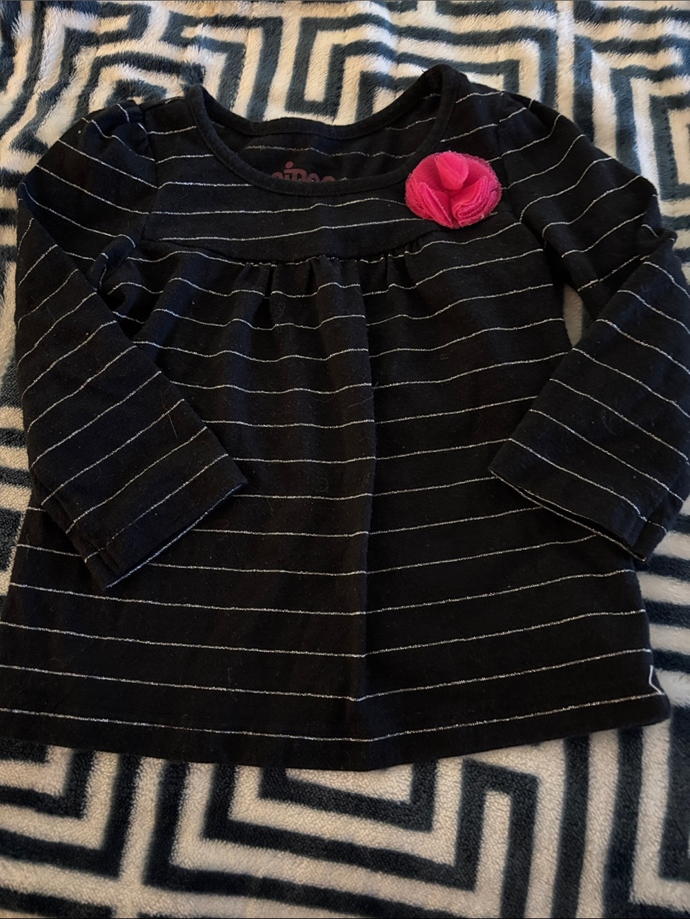 Circo Black Long-Sleeve Striped Top with Pink Rosette